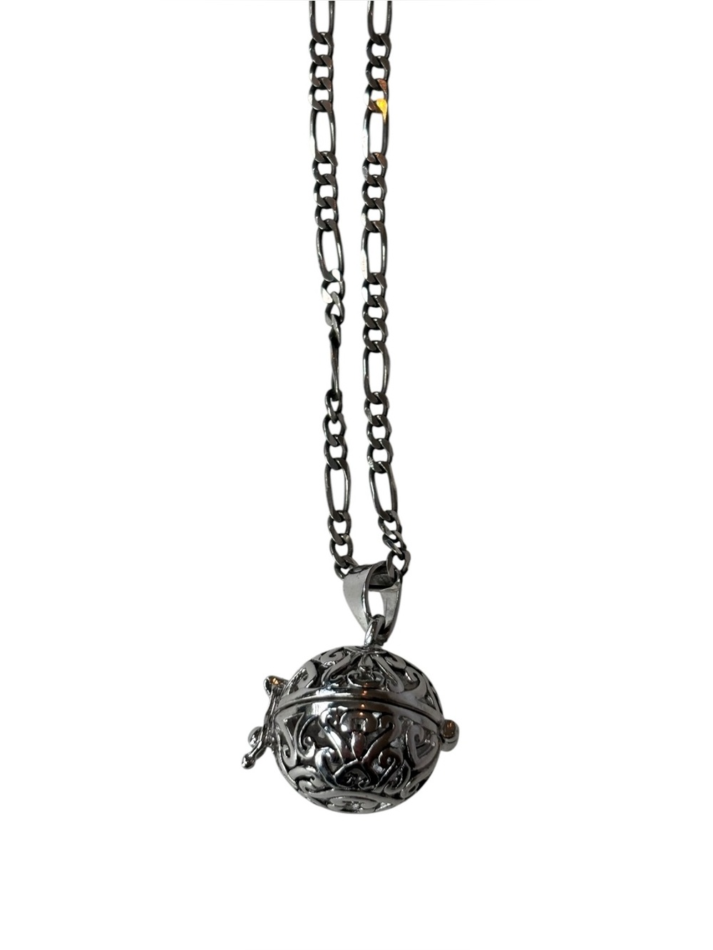 Vintage Harmony Ball Pendant Necklace Silver Tone Filigree Locket Necklace
